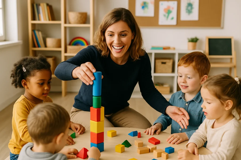Teacher guiding playful learning with young children