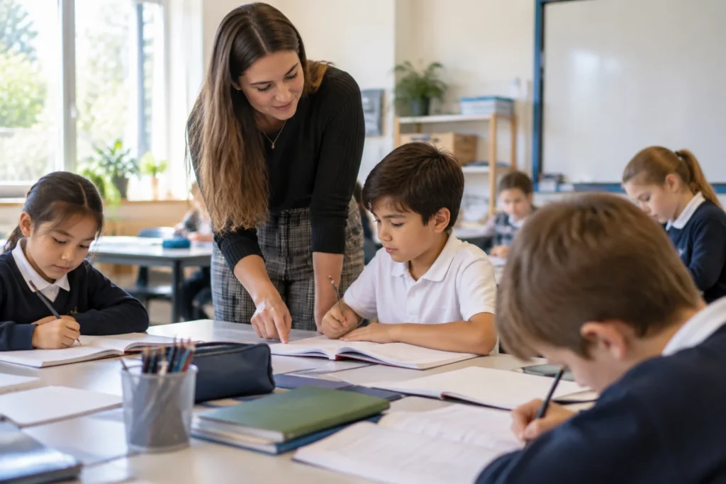 Teacher working in an overseas classroom
