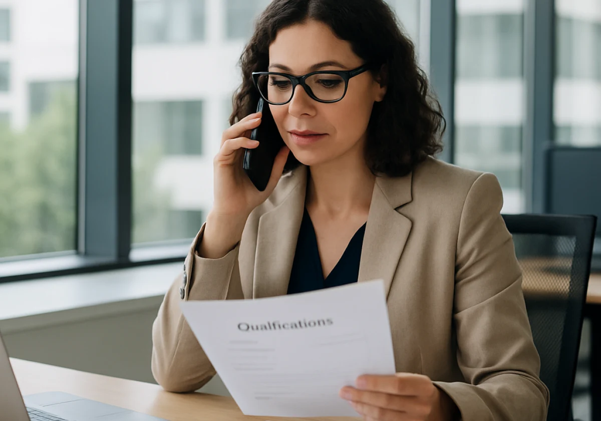 Teacher recruitment consultant at her desk in a modern office